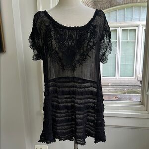 Free People oversized diaphanous black lace and net top